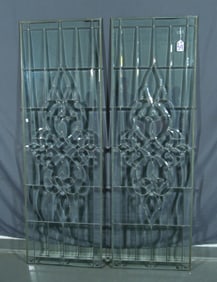 PAIR VINTAGE VERY FINE LEADED GLASS WINDOWS/DOOR INSERTS