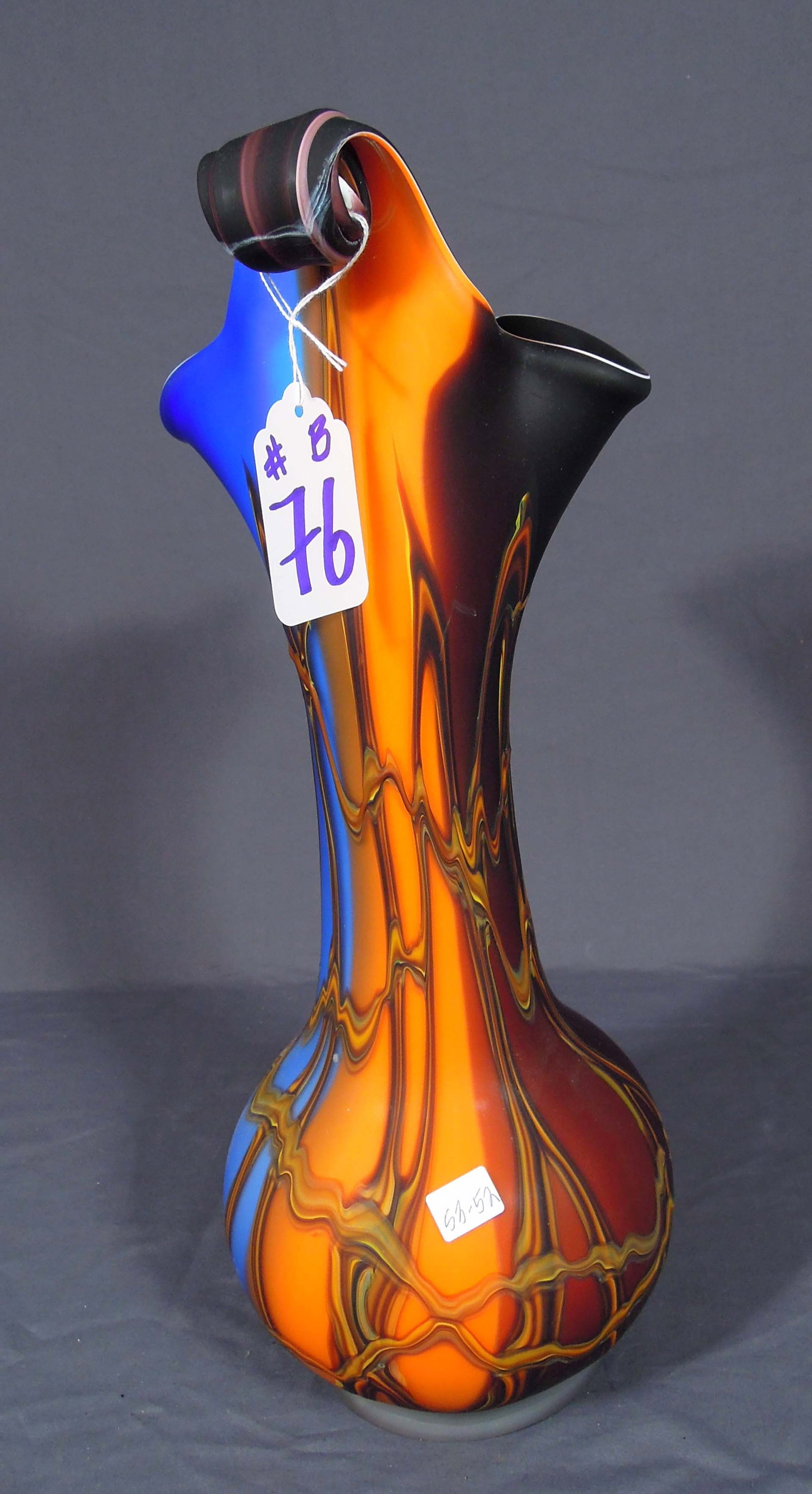 HAND BLOWN RUSSIAN ART GLASS VASE: Signed on base E. Zareh. 17 1/2" high.