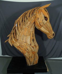 SPECTACULAR MONUMENTAL HAND CARVED CUSTOM MADE TEAK BUST OF HORSE