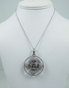 VERY UNUSUAL 14K W.G. & DIAMOND SKULL MOTIF NECKLACE