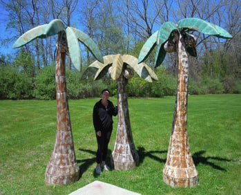 GROUP OF THREE VINTAGE METAL PALM TREES