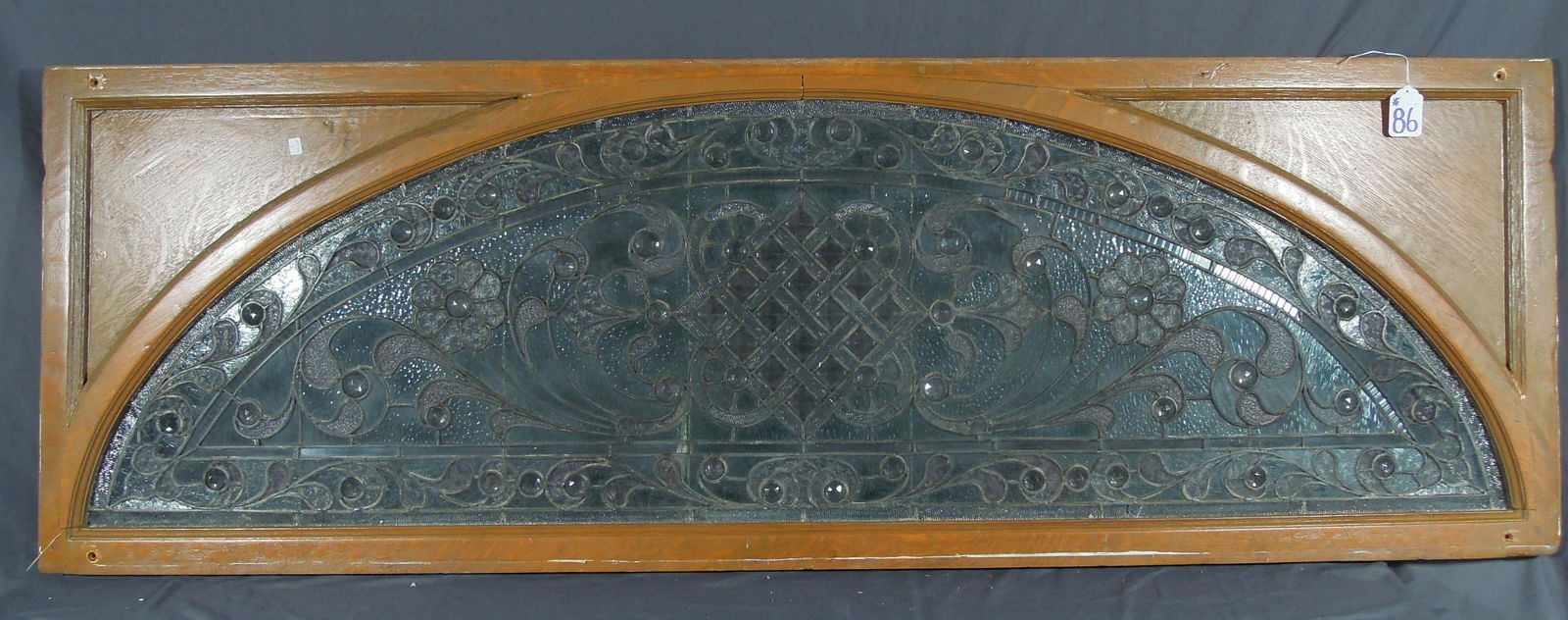 VINTAGE LEADED GLASS ARCHED TRANSOM WINDOW (1 of 2)