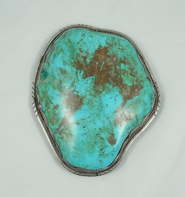 VERY LARGE VINTAGE NATIVE AMERICAN STERLING SILVER & TURQUOISE BELT BUCKLE