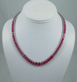 OUTSTANDING LADIES PLATINUM, BURMESE RUBY & DIAMOND ETERNITY NECKLACE