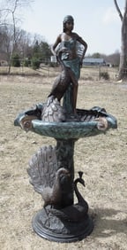 SPECTACULAR BRONZE TIERED PEACOCK MOTIF FOUNTAIN.