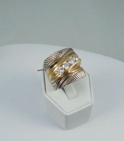 VERY UNUSUAL CUSTOM MADE 14K Y.G. AND STERLING GENTLEMEN'S RING