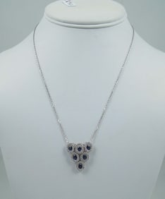 LADIES 18K W.G., SAPPHIRE & DIAMOND NECKLACE