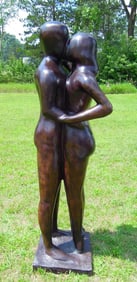 LARGE MODERN LIFE SIZE ABSTRACT BRONZE SCULPTURE OF LOVERS