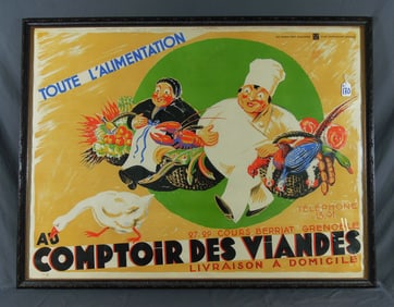 ORIGINAL VINTAGE POSTER "AU COMPTOIR DES VIANDES" POSTER BY ARTIST ROB D'AC (1891-1963)