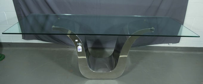 MODERN CHROME TABLE WITH GLASS TOP