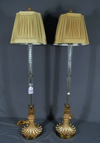 PAIR ORIGINAL JOHN RICHARD TALL CRYSTAL COLUMN LAMPS