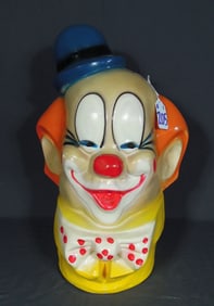 VINTAGE HAND PAINTED PLASTER CLOWN BANK