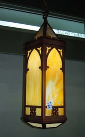 PAIR AMAZING VICTORIAN GOTHIC CHURCH PENDANTS/SLAG GLASS CHANDELIERS