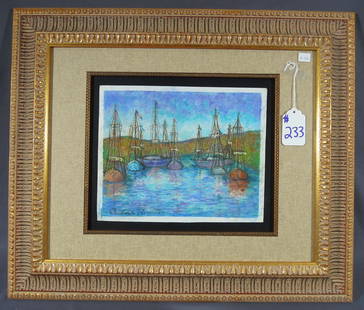 PAUL EMILE PISSARRO (1884-1972) FRENCH: Original Pastel "Fin de Jour au Port". Hand signed, lower left. Certified by Katia Pissarro with original cert on verso. Overall framed 22" high, 26" wide, 1 1/2" deep.