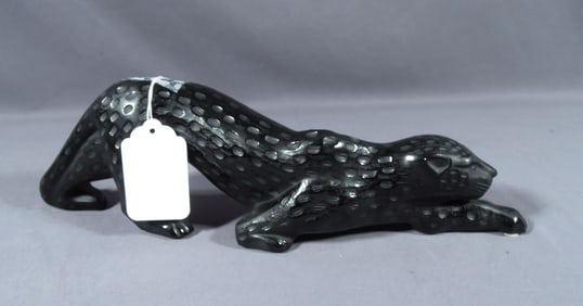 BEAUTIFUL FRENCH LALIQUE BLACK CRYSTAL PANTHER "ZEILA"