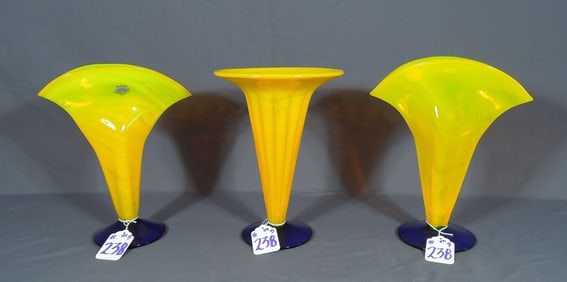 GROUP OF THREE BLENKO GLASS VASES