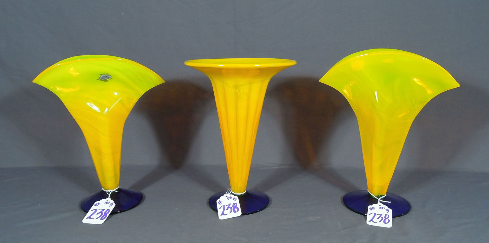 GROUP OF THREE BLENKO GLASS VASES (1 of 5)