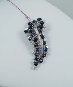 LADIES VINTAGE PLATINUM, CABOCHON SAPPHIRE & DIAMOND PENDANT