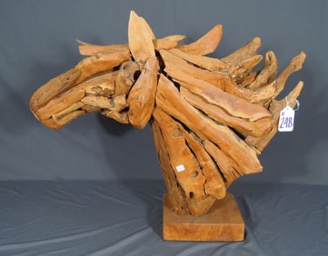 CUSTOM MADE TEAK BUST OF HORSE
