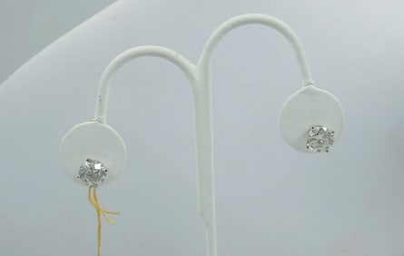 PAIR LADIES 14K WHITE GOLD & DIAMOND STUD EARRINGS