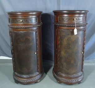PAIR PAINTED COMPOSITION CYLINDER PEDESTAL CABINETS