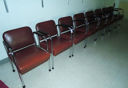 GROUP OF EIGHT VINTAGE TUBULAR CHROME & VINYL KOKEN CHAIRS