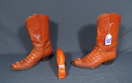 CUSTOM MADE BLACK JACK ORIGINAL HORN BACK ALLIGATOR BOOTS WITH MATCHING BELT