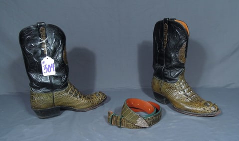 CUSTOM MADE BLACK JACK HORN BACK ALLIGATOR BOOTS WITH MATCHING BELT
