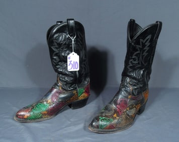 CUSTOM MADE DAN POST MULTI COLORED SNAKE SKIN BOOTS