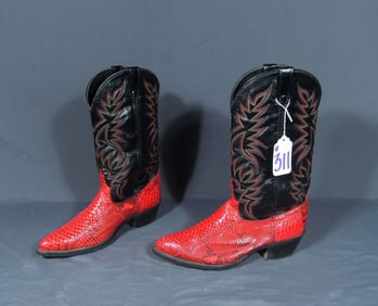 ACME LEATHER & DYED SNAKE SKIN BOOTS