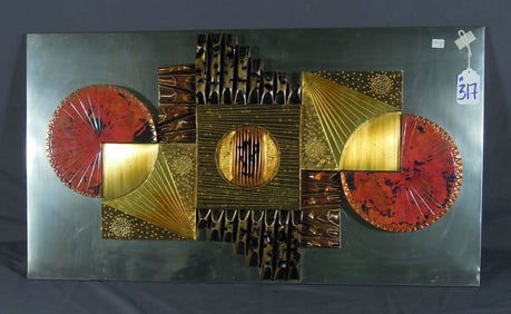 MID-CENTURY MODERN STEPHEN CHUN BRUTALIST ABSTRACT BRASS, METAL & CHROME WALL ART