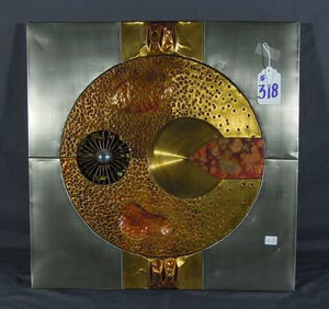 MID-CENTURY MODERN STEPHEN CHUN BRUTALIST ABSTRACT BRASS, METAL & CHROME WALL ART