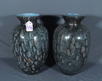 PAIR LARGE ART GLASS VASES