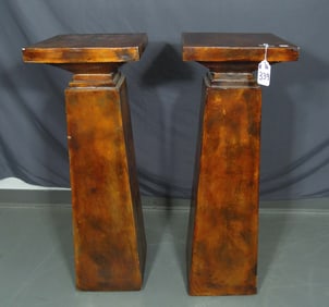 PAIR HEAVY PAINTED PLASTER PEDESTALS