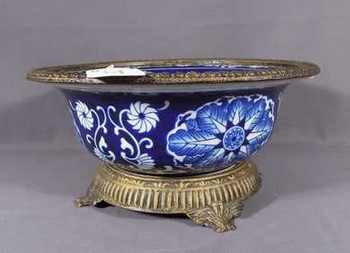 HEAVY CAST IRON AND PORCELAIN CENTERPIECE BOWL