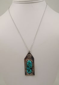 VINTAGE NATIVE AMERICAN STERLING SILVER & TURQUOISE NECKLACE