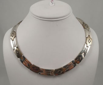 HEAVY MEXICAN STERLING SILVER & BRASS NECKLACE
