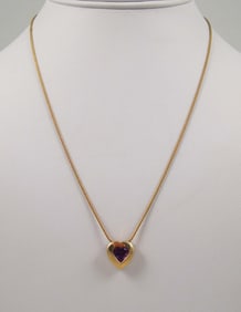 LADIES 10K & 14K Y.G. & AMETHYST HEART NECKLACE
