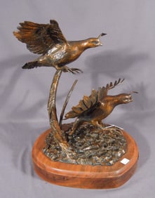 FINE BRONZE SCULPTURE OF TWO GROUSE BY CARL WAGNER "TWO OF A KIND"