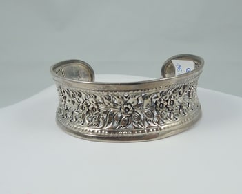 VINTAGE ART NOUVEAU STYLE STERLING SILVER CUFF BRACELET