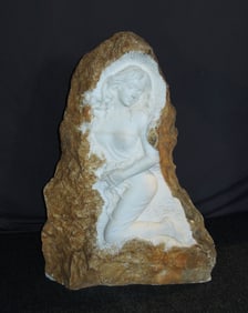 UNUSUAL LARGE CARVED MARBLE SCULPTURE OF WOMAN