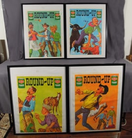 GROUP OF FOUR VINTAGE DELMONTE "ROUNDUP" ADVERTISING POSTERS