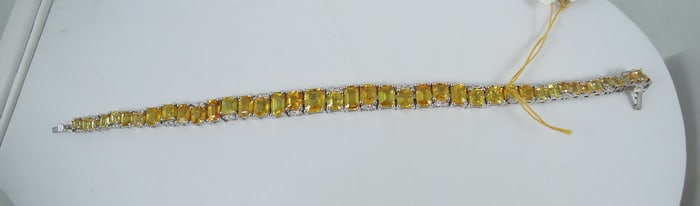 BEAUTIFUL 14K W.G., YELLOW SAPPHIRE & DIAMOND ETERNITY BRACELET