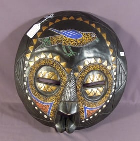 HEAVY HAND CARVED WOODEN BEADED MASK