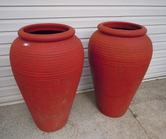 PAIR LARGE TERRA COTTA URNS/PLANTERS
