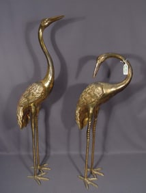 PAIR VINTAGE HEAVY BRASS CRANES