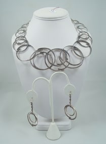 LARGE VINTAGE STERLING SILVER & MARCACITE NECKLACE AND EARRING ENSEMBLE