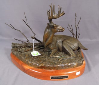 ORIGINAL BRONZE SCULPTURE OF DEER "RUDE AWAKENING"