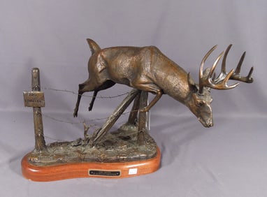 ORIGINAL BRONZE SCULPTURE OF DEER "THE GRASS IS GREENER"