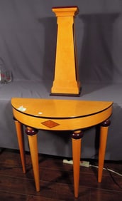 TWO ART DECO STYLE FURNITURE ACCESSORIES: DEMI LUNE TABLE & PEDESTAL